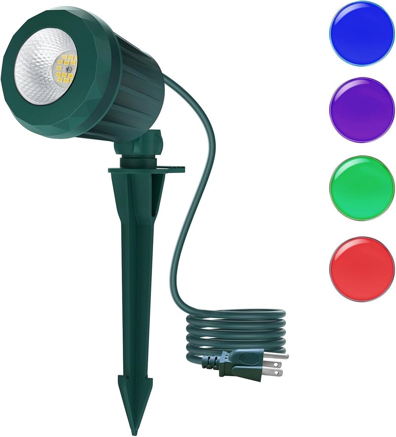 Holeva Spotlight Outdoor – 120V Plug-In, 6500K Cool White LED Landscape Lighting with RGB Purple 4 Color Lenses for Yard, Garden, Lawn & Tree Decor on Holidays&Everyday, IP67 Waterproof (1 Pack,Green) - Image 1